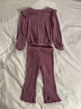 Little Sleepies Dusty Plum Waffle Flare Pant and Crewneck Set